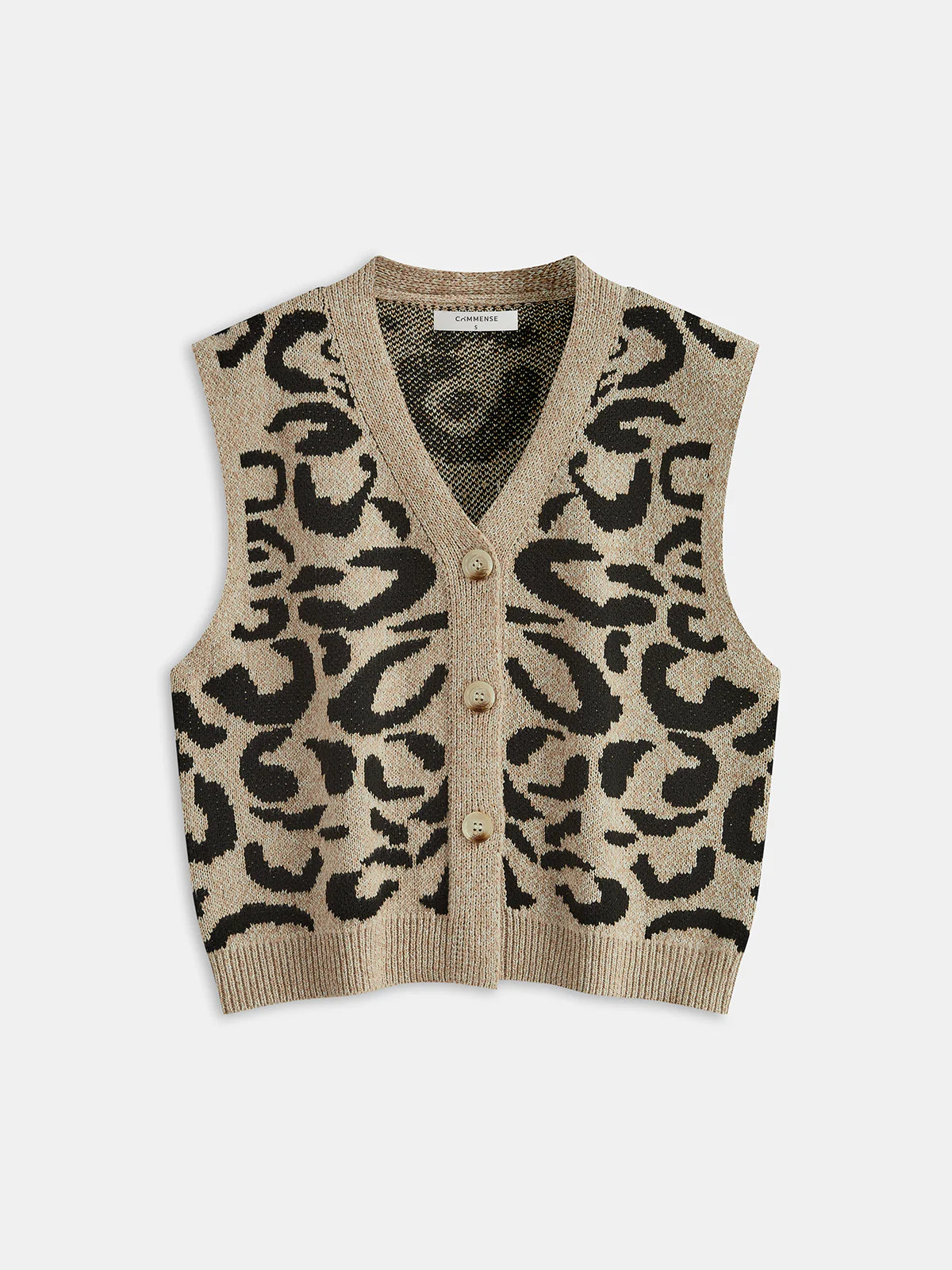 Leopard Print Wool Blend Sweater Vest