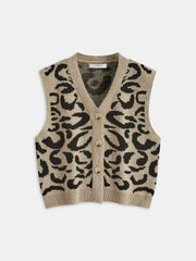 Leopard Print Wool Blend Sweater Vest