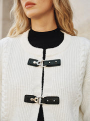 Cable-Knit Cardigan with Buckle Closure
