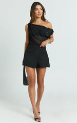 Milla Top - Georgette Asymmetric Draped Top in Black