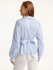 Striped Wrap Back Tie Shirt