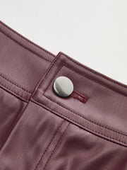 Mid-Waisted Faux Leather Curved-Leg Pants