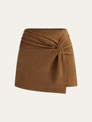 Suede Effect Twist Mini Skirt