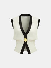 Contrast Trim Knit Vest and Midi Skirt Set