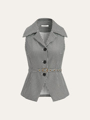 Houndstooth Belted Collar Vest