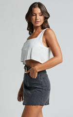 Adan Mini Skirt - Recycled Cotton Frayed Hem Denim Skirt in Black