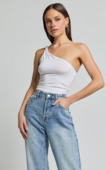 Marinette Top - Twisted One Shoulder Top in White