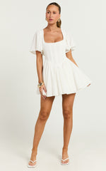 Edelyn Mini Dress - Corset Front Gathered Dress in White