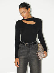Cut-Out Long-Sleeve Knit Top
