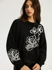 Floral Embroidery Wool-Blend Sweater