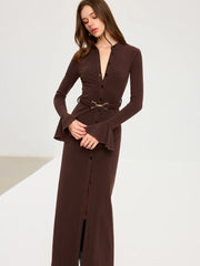 Flared Cuff Button-Front Maxi Dress