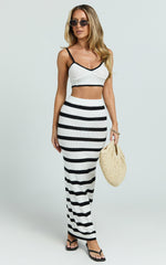 Jamil Two Piece Set - Stripe Column Maxi Skirt And Strappy Corset Crop Knit in White
