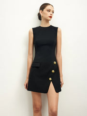 Golden Rose Button Pocket Split Dress