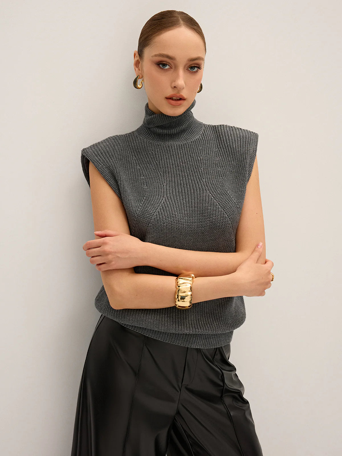 Wool-Blend Turtleneck Sleeveless Sweater Vest