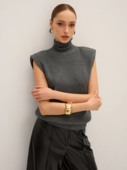 Wool-Blend Turtleneck Sleeveless Sweater Vest