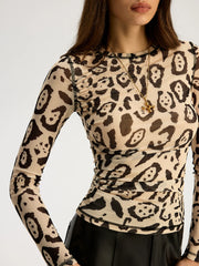 Leopard Print Mesh Long Sleeve Top