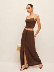 Cotton & Linen Button-Front Skirt Set