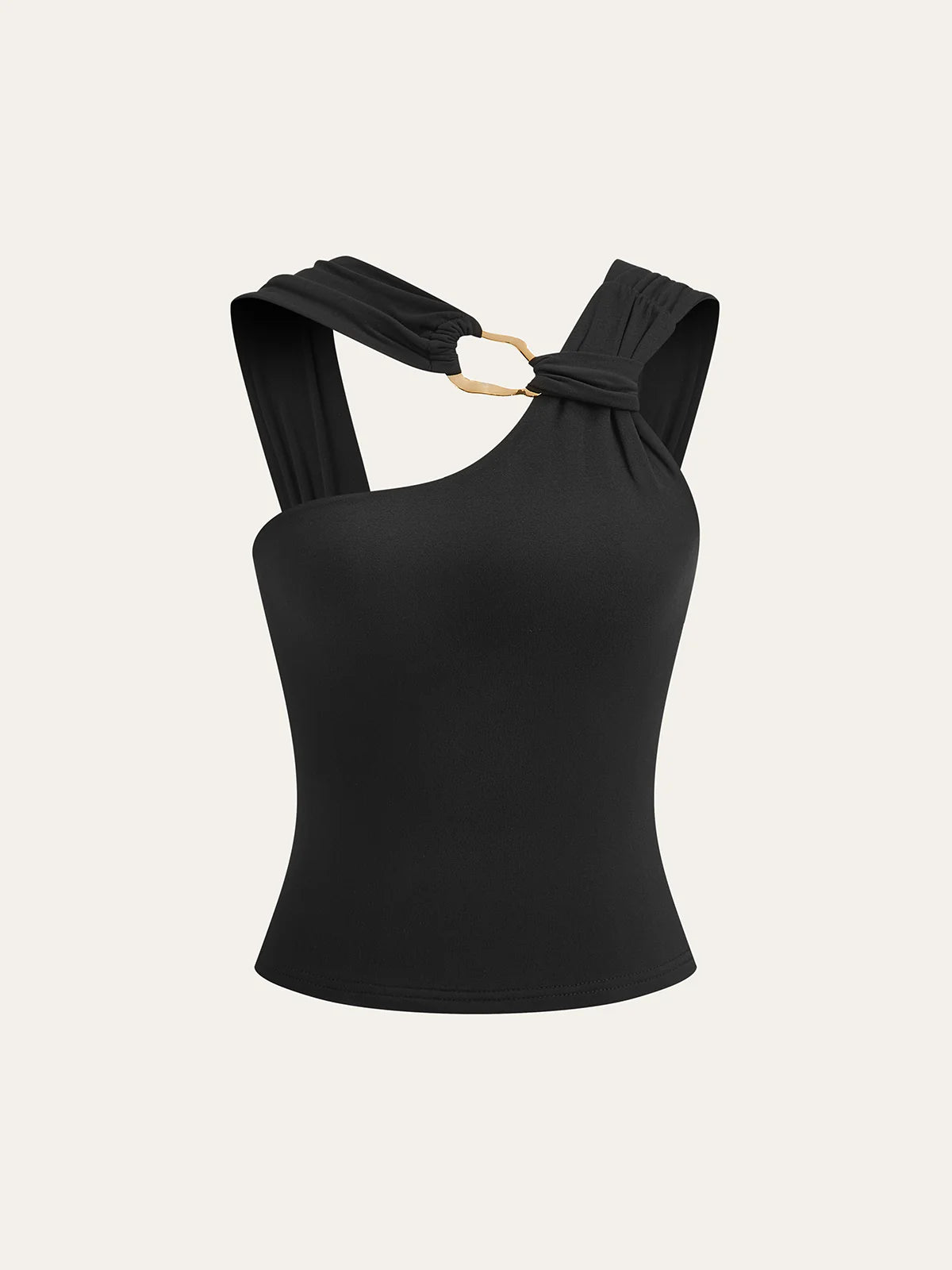 Asymmetric Strap Metal Ring Detail Top