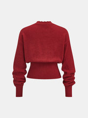 Scalloped Edge Ribbed V-Neck Buttoned Cardigan