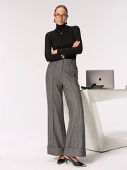 Mid-Waist Cuffed Wide-Leg Pants