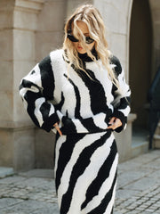 Zebra Print Turtleneck Wool Blend Sweater