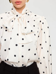 Polka Dot Tie Neck Satin Shirt