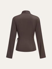Satin Wrap-Front Long-Sleeve Top