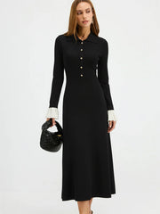 Contrast Cuff Collared Knit Maxi Dress