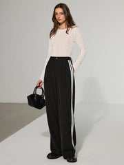 Casual Side Stripe Wide-Leg Pants