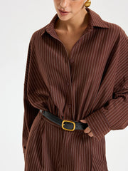 Shirt Collar Pinstripe Long Sleeve Bodysuit