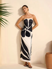 Semi-Sheer Strapless Floral Dress