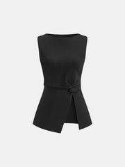Asymmetric Hem Twist Detail Sleeveless Top