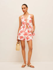 Floral Halter Neck Tie-Front Shorts Set