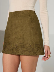 Floral Print Suede Effect Mini Skirt