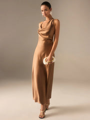 Satin Halter-Neck Backless Maxi Dress