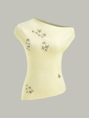 Off-Shoulder Knit Top with Crystal Embellishments
