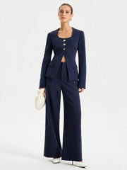 Metal Button Square Neck Blazer