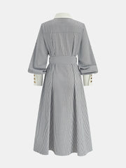 Contrast Trim Striped Belted Shirt Dress