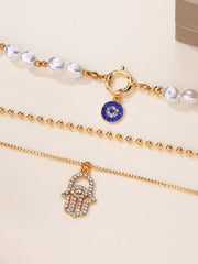 Pearl & Hamsa Hand Multi-Layer Necklace Set