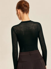 Sheer Panel Cross-Front Long Sleeve Bodysuit