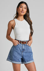 Cardella Tank - Jersey Long Line Scoop Neck Top in White