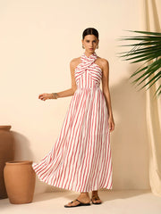 Striped Twist Halter Dress