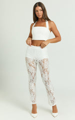 Jaclyn Pants - Mid Waist Lace Straight Leg Pants in White