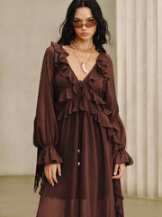 Ruffled Chiffon Maxi Dress Set with Cami Dress Liner