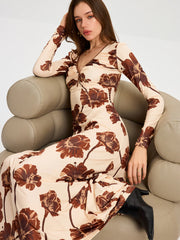 Floral Print V-Neck Maxi Dress