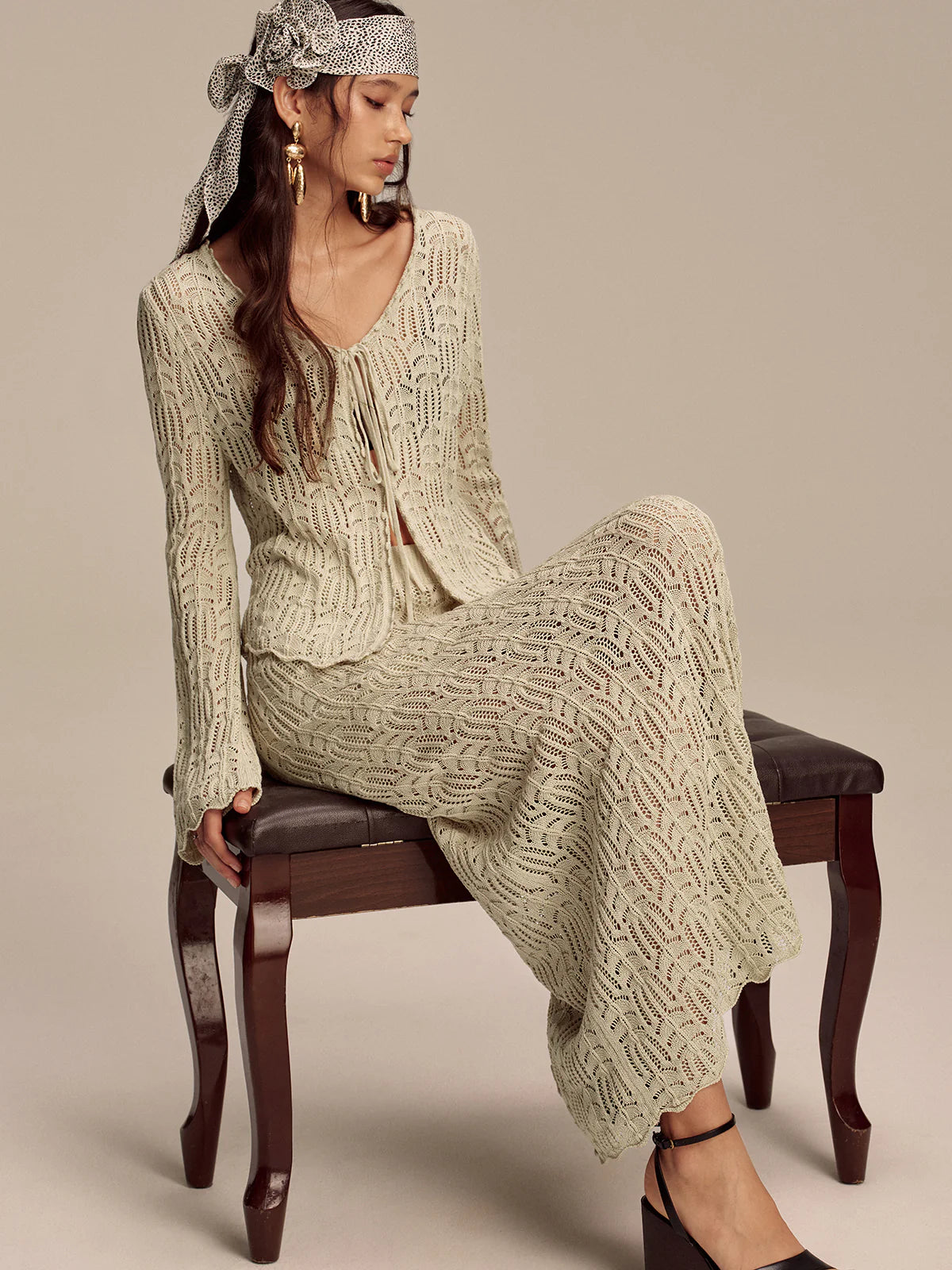 Tencel Flared Sleeve Knit Skirt Set