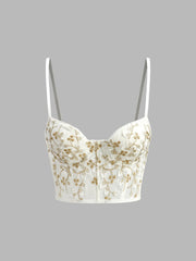 Floral Semi-Sheer Mesh Lace Crop Corset Top