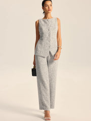 Textured Tweed Wide-Leg Pants