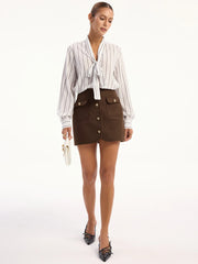 Metal Button Decor Pocket Tweed Mini Skirt