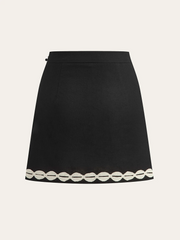 Color-Block Woven-Trim Wrap Mini Skirt